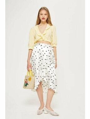 New Topshop Polka Dot Satin Wrap Midi Skirt Size 10US